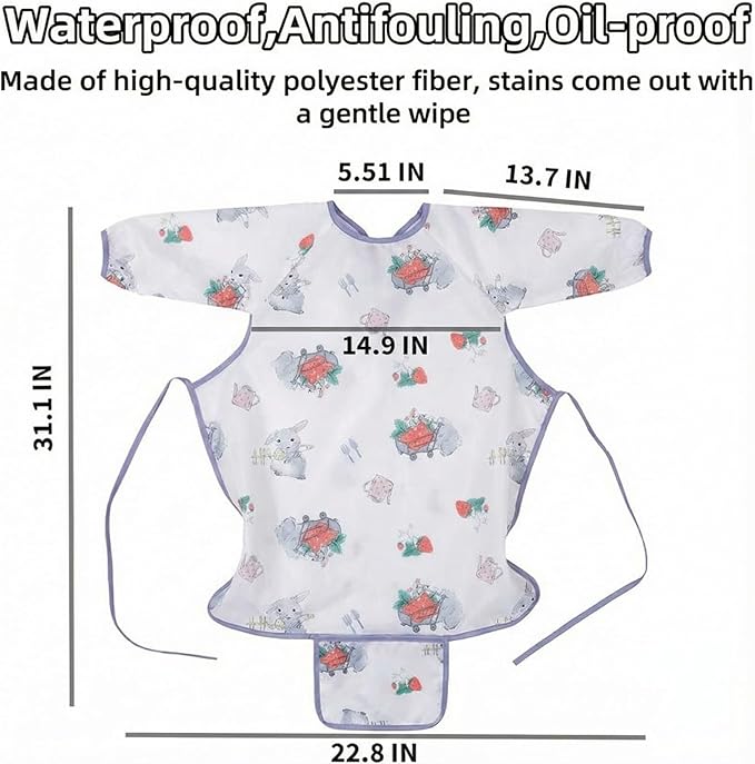 MOTEERLLU Coverall Baby Feeding Bib for Eating,Long Sleeves Bib Attaches to Highchair and Table,Weaning Bibs