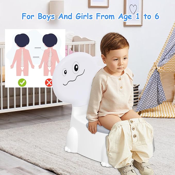 potty training toilet Potty Seat Baby Training Chair Boys Girls Toddler Dinosaur Comfortable children 1-5 years old Baby toilet Animal seat with lid back potty trainer (Grey)