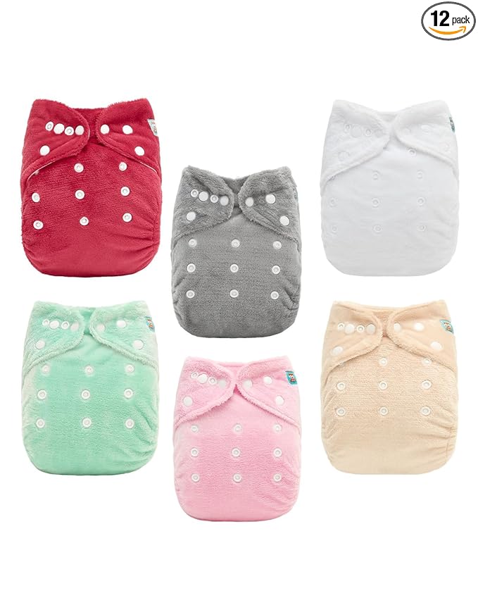 ALVABABY 6 Pack Baby Cloth Diapers Warm for Autumn and Winter with 6pcs 4-Layers Rayon from Bamboo Inserts,Cloth Diaper Covers Adjustable Washable Reusable for Baby Girls and Boys 6BMR02