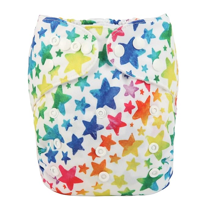 Baby Pocket Diaper Nappy Reusable Washable 8lbs to 36lbs (Multicolor Stars)