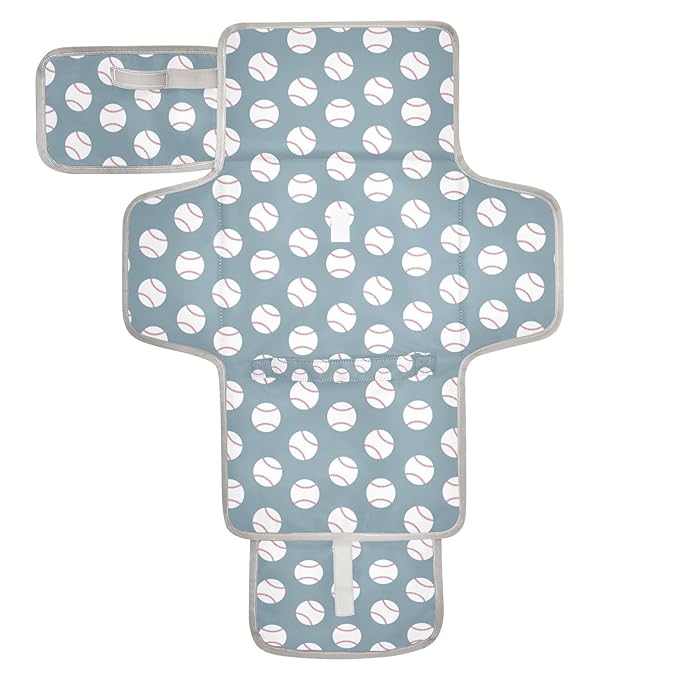 Baseball Blue Portable Diaper Changing Pad with Wipes Holder, American Sport Championship Patch Foldable Baby Diaper Changer Travel Bag Baby Changing Mat with Built-in Pillow for Newborn