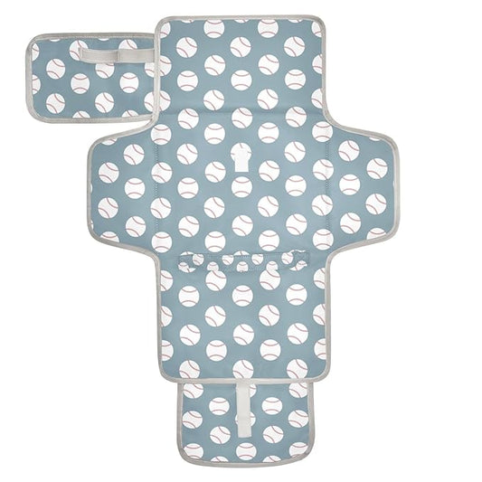 Baseball Blue Portable Diaper Changing Pad with Wipes Holder, American Sport Championship Patch Foldable Baby Diaper Changer Travel Bag Baby Changing Mat with Built-in Pillow for Newborn