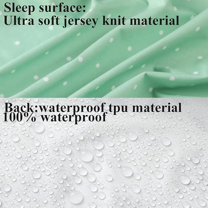 Waterproof Changing Pad Cover Set 2 Pack Stretch Jersey Knit Super Soft Green Botanical Leaf & Dots