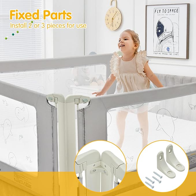 BABY JOY Bed Rails for Toddlers, 70'' Extra Long, Height Adjustable Kids Rail Guard w/Double Safety Lock for Convertible Crib, Folding Baby Bedrail for Twin Double Full Size Queen King Mattress, Gray