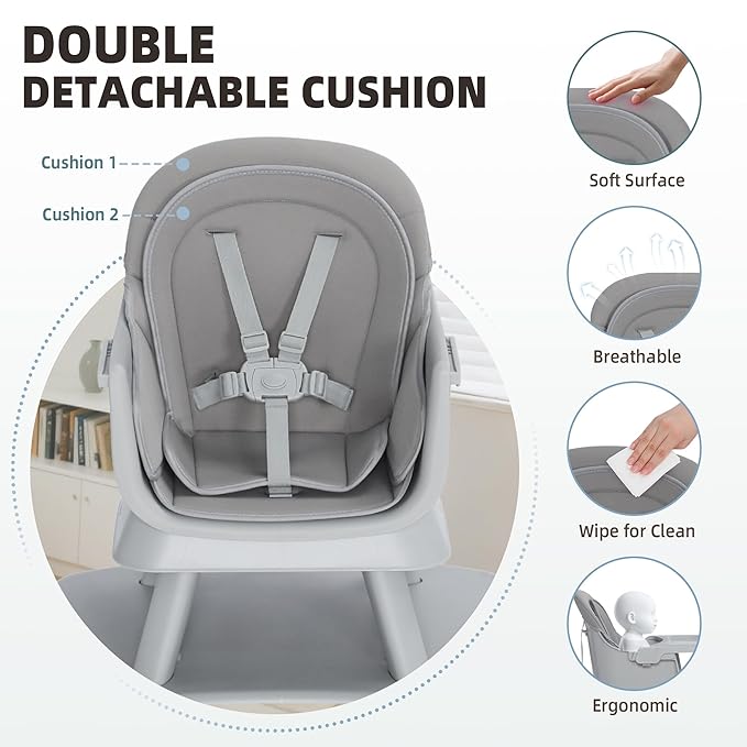 Baby High Chair, 8 in 1 Convertible Highchair, Booster Seat, Building Block/Activity Table, Stool, Feeding Chair with Dishwasher-Safe Tray, High Chairs for Babies and Toddlers (Gray)