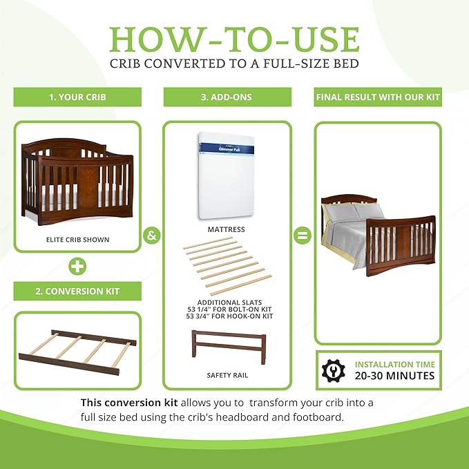 CC KITS Full-Size Conversion Kit Bed Rails Compatible with Simmons Kids Convertible Cribs by Delta Children - Solid Wood Rail - Toddler and Adult Bed Rail for Full-Size (Espresso Truffle, HOOK-ON KIT)