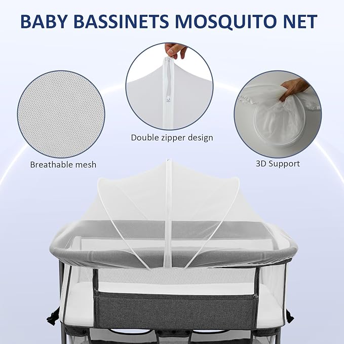 Bassinet Cover for Cats, Mosquito Net Cover, Two-Way Zipper Bassinet Cover for Cats, Keep Bugs Out for Baby, Breathable Baby Mosquito Net for Bassinet White
