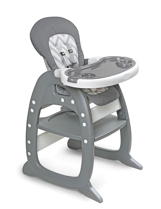 Badger Basket Envee II Baby High Chair with Playtable Conversion – Gray Chevron, 5-Point Harness, Dishwasher Safe Tray, Machine Washable Cushion