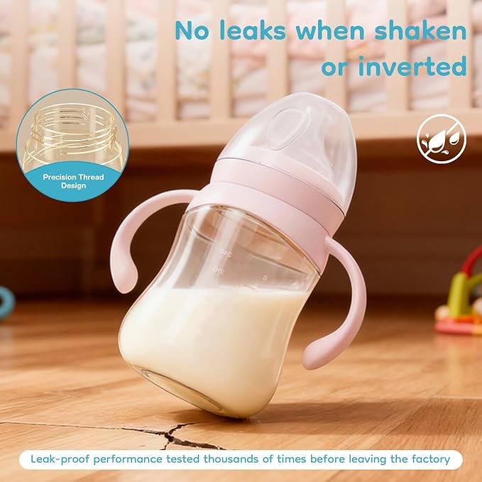 Dr.isla PPSU Baby Bottle for Breastfeeding Babies – Newborn Anti-Colic Bottle Set with Slow Flow Nipple, Dual Vent, 0-3 Months, BPA Free 5.4oz,2-Pack, Pink