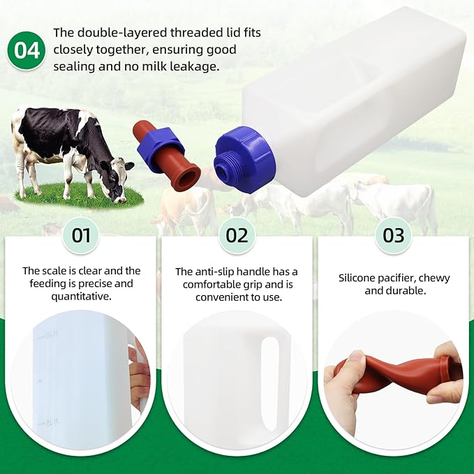 Calf Bottle Nipples Screw on,3L Large Capacity Calf Nursing Bottle for Farm Animals,Double Layered Lid Animal Feeding Calf Bottles and Nipples
