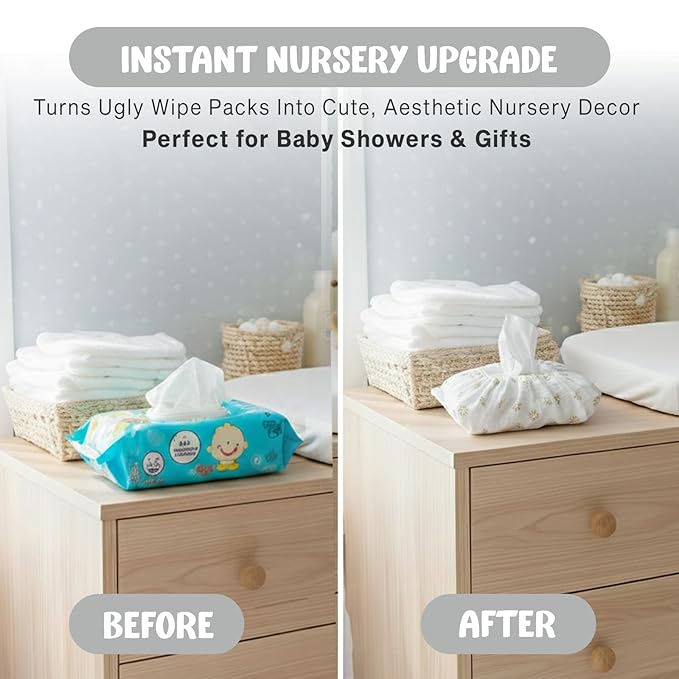 Baby Wipes Cover – Universal Size, One Size Fits All Wipes Packages | Muslin Cotton Tissue Cover for Nursery, Diaper Bag & Changing Table, Station | Gingham & Neutral Patterns (Cream Daisy)