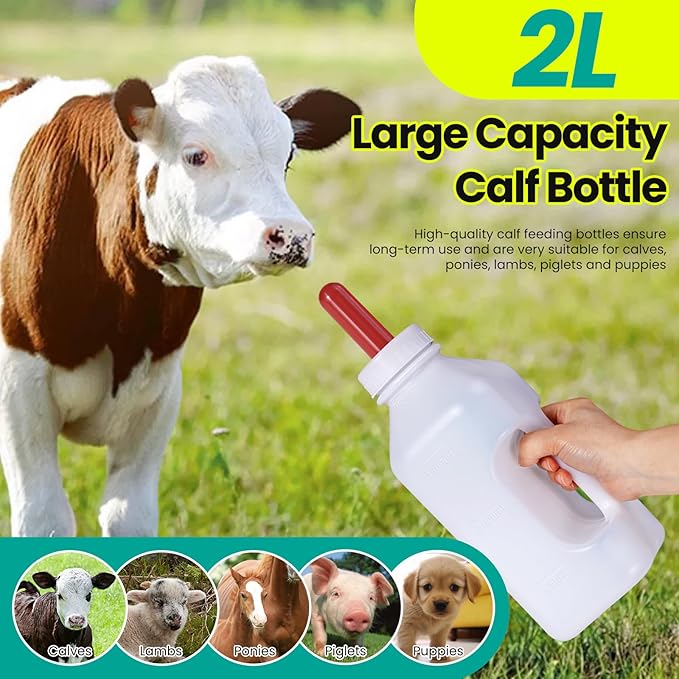 Screw Nipple Calf Bottle 2 Quart,Calf Feeding Device with Rubber Nipple & Cap,Calves Nursing Milk Feeding Bottle with Handle Livestock Supplie