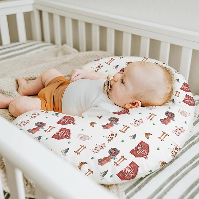Farm Animals Life Baby Nursing Pillow Covers for Boy Girl Tractor Barn Pig Cow Lamb Hen Duck Soft Nursing Slipcovers for Breastfeeding Pillows Farmyard Stretchy Removable Covers for Newborn Infant