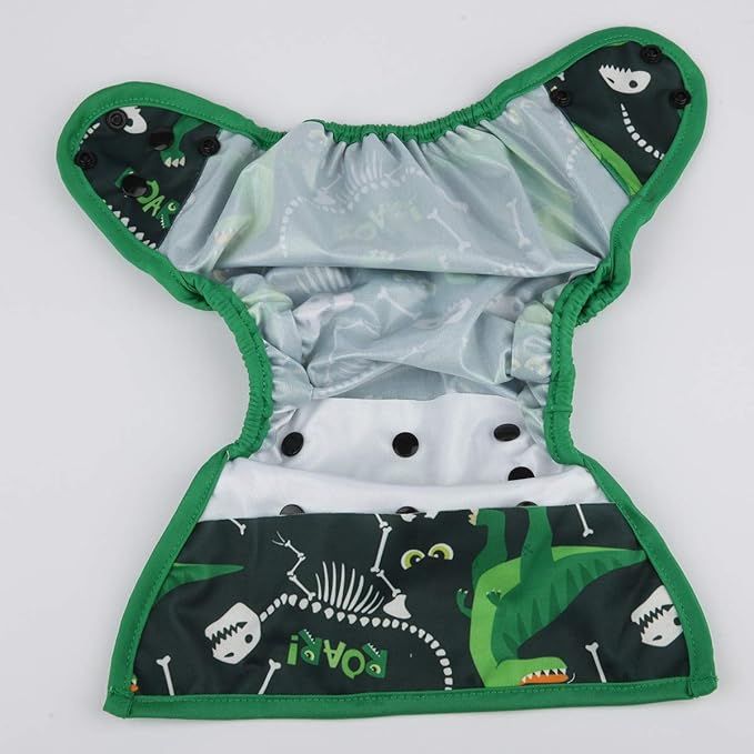 Baby Diaper Cover Nappy One Size 8lbs to 36lbs for Boys (Green Dinosaurs)