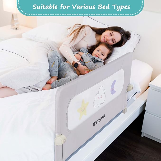 welspo Bed Rail for Toddlers, Foldable Swing Down Baby Bed Rail Guard, Extra Tall Child Safety Bedrail, Fits Twin Full Queen Bunk Beds(Grey, 47inch)