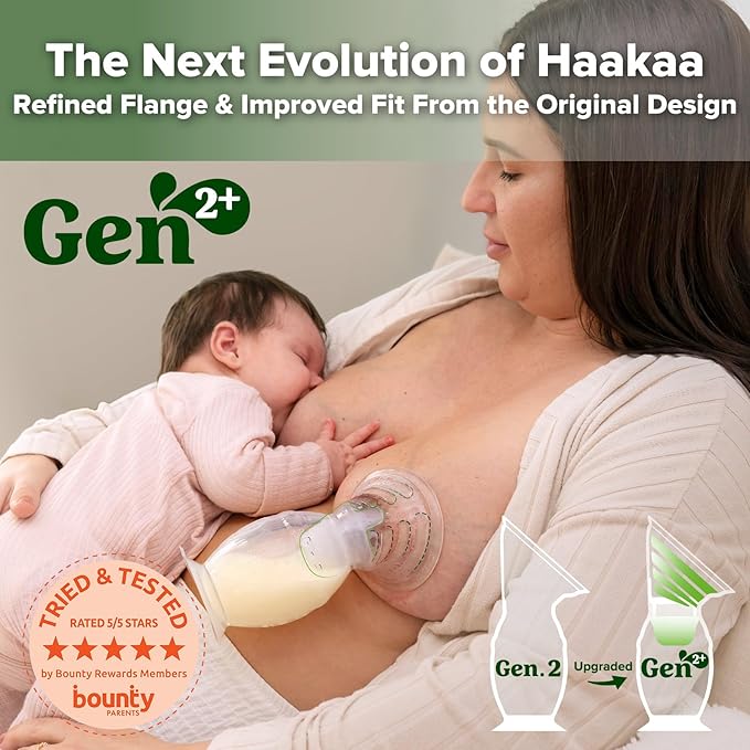 haakaa Gen.2 Plus Upgraded Manual Breast Pump, 5oz/150ml Multi-Ring ComfortCARE Sensitive Silicone Breast Pump with Spill-Guard Insert Set, Patent-Pending Design for Breastfeeding Moms