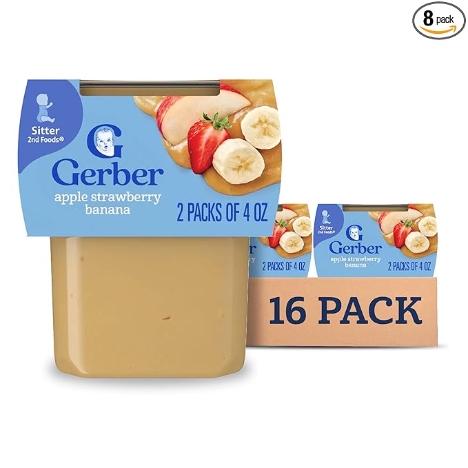 Gerber Stage 2 Baby Food, Apple Strawberry Banana Puree Tubs, No Added Colors or Flavors, Baby Puree, 16-Pack