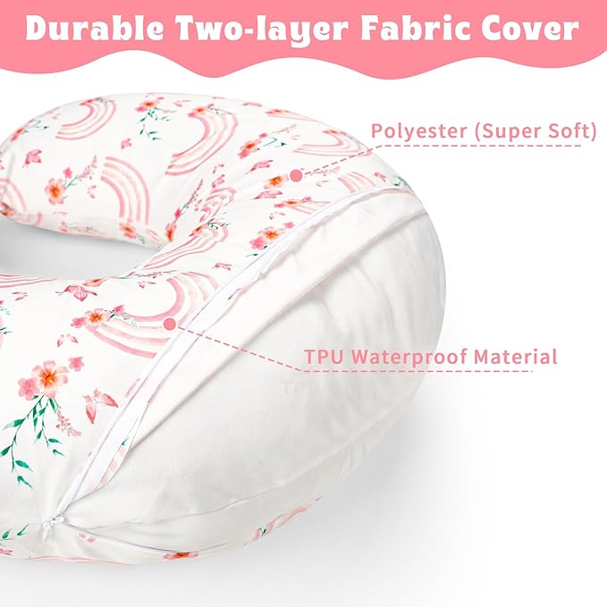 Hooyax Baby Waterproof Nursing Pillow Cover, Stretchy Nursing Covers for Breastfeeding Pillows, Adorable Infant Feeding Pillow Slipcover for Baby Boy and Girls (Rainbow)