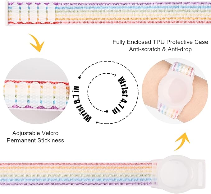 Bracelet for Kids, Protective Cover with Nylon Wristband, Anti Lost GPS Trackers Case Cover Elastic Watch Band for Toddlers Girls Boys Elders (Light Rainbow)