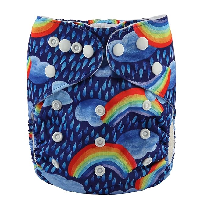Baby Pocket Diaper Nappy Reusable Washable 8lbs to 36lbs (Rainbow Rain)