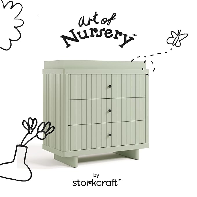 Storkcraft Kyoto 3 Drawer Chest with Topper (Sage) - GREENGUARD Gold Certified, Nursery & Kids' Bedroom Wood Chest, Interlocking Drawer System, and Easy Assembly with Pre-Installed Tracks