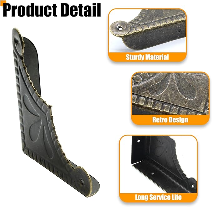 30Pcs Antique Box Corner Protectors, Decorative Edge Safety Guard Cabinet Furniture Corner Protectors for Jewelry Box and Wooden Case(1.9"x1.9"x0.4")