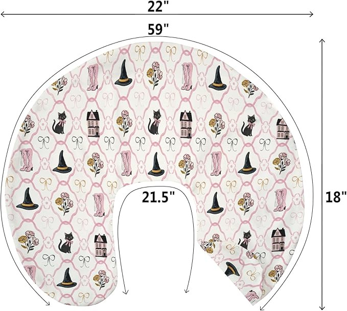 Cute Pink and Black Halloween Baby Nursing Pillow Covers for Girl Witch Cat Castle Floral Bows Slipcovers for Breastfeeding Pillows Spooky Halloween Soft Stretchy Removable Covers for Newborn Infant