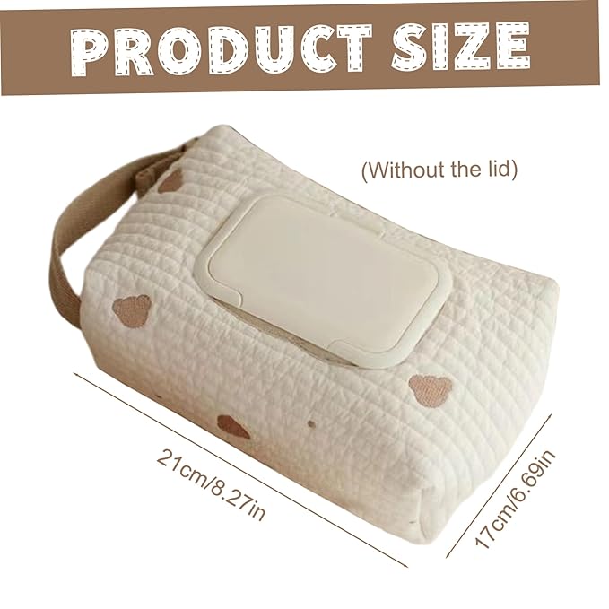 Diaper and Wipes Pouch, Diaper Bag Organizer, Bear Pattern and Wipes Pouch with Handle, Washable Reusable Embroidery Baby Storage Bag for Travel