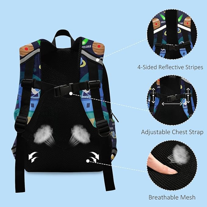 ALAZA Kid's Toddler Backpack for Boys Girls,Universe Infographics Solar System Planets Preschool Bag Nursery Travel Bag Daycare Bag Kindergarten Children Bag with Safety Leash
