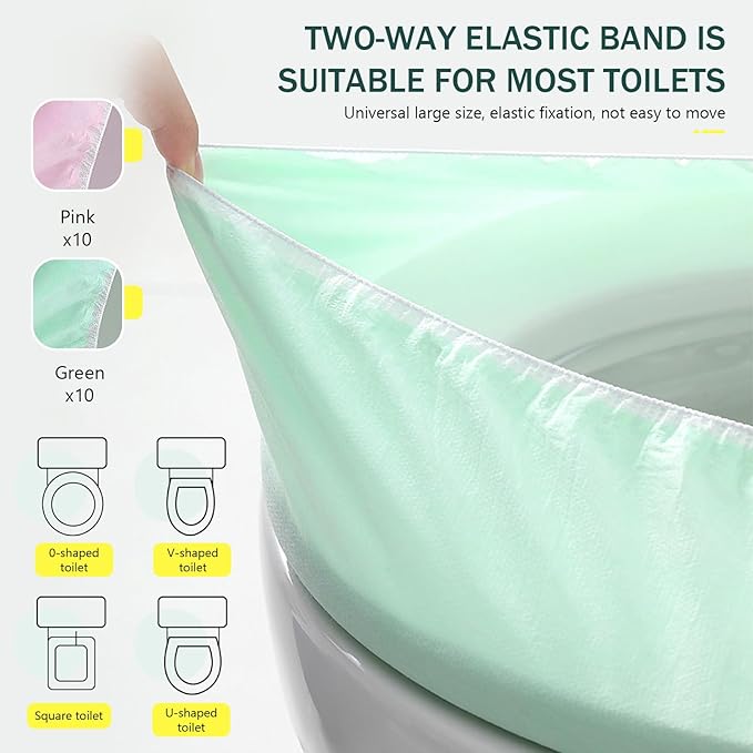 20 Pack Disposable Toilet Seat Cover Waterproof Non-Woven Fabric, Disposable Toilet Seat Covers for Travel, Disposable Seat Covers for Outing Hotel Hospital Public Toilet (Green+Pink)