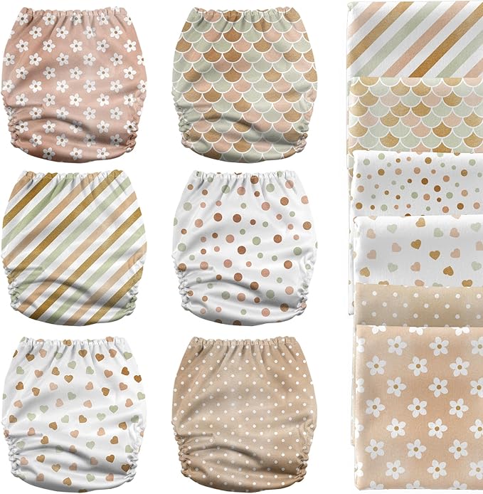 Mama Koala 3.0 Cloth Diapers for Babies, 6 Pack One Size Washable and Reusable Pocket Diapers for Newborns and Toddlers (Shallow World)