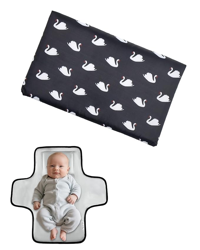 Cute Swan Portable Diaper Changing Mat,Waterproof Foldable Travel Changing Pad,On-The-Go Wipeable Reusable Changing Pad – Waterproof & Compact,for Diaper Bags,Travel,Car Backseat Changes,Strollers