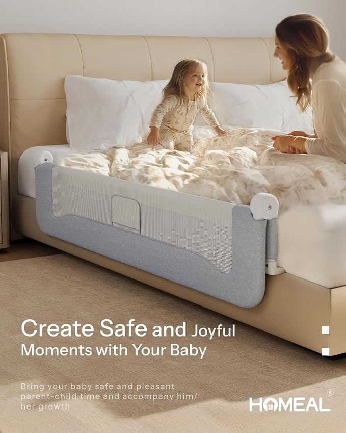 HOMEAL Bed Rail for Toddlers，47" x 26" Grey, Long Tall Foldable Baby Bed Rail Guard for Easy Use and Storage, U-Shaped Base Width Increased by 4", Suitable for Twin, Full, Queen, King Size Bed