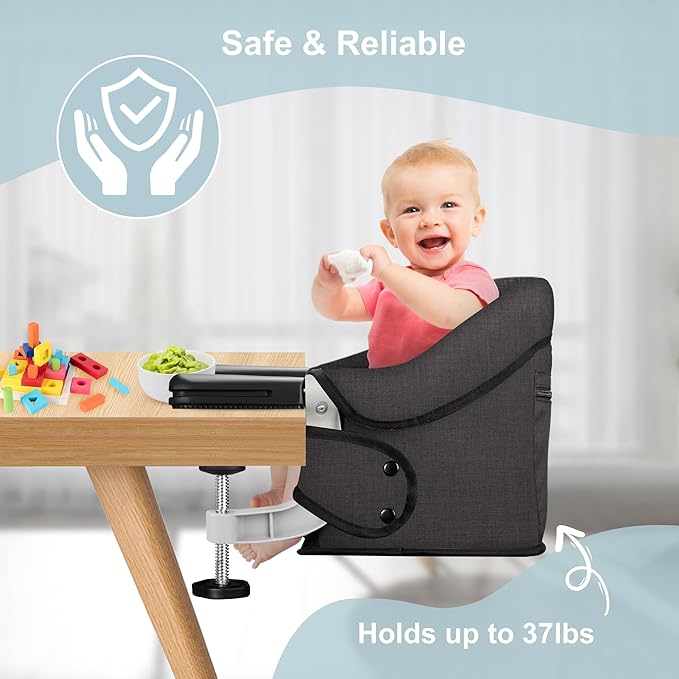 Hook On High Chair, Portable Foldable Clip On Baby Travel High Chair, Lightweight Feeding Seat with Storage Bag, BPA-Free Safety Harness for Home Restaurant (Bright Blue)