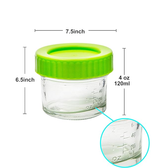 Youngever Glass Baby Food Storage, 4 Ounce Stackable Baby Food Glass Containers with Airtight Lids, Glass Jars with Lids, 8 Assorted Colors (8 Pack)