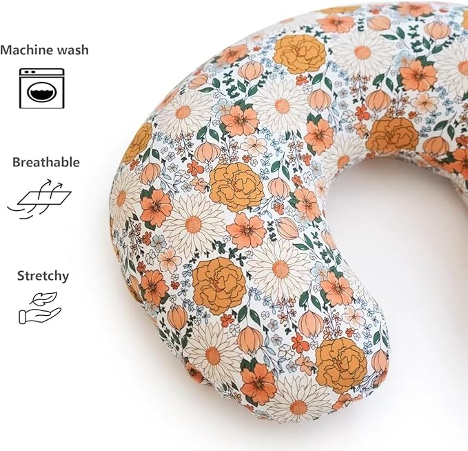 Nursing Pillow for Breast Feedingand Bottle Feeding, Breastfeeding Pillows for Mom with Removable Cover and Breathable Filling, Feeding Pillow for 0-16 Months(Flower)