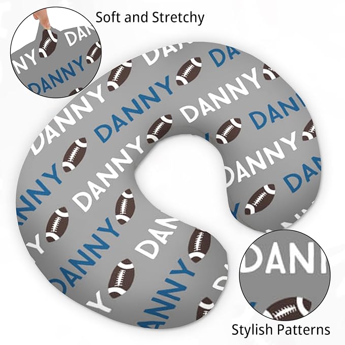 Baby Nursing Pillow Cover - Personalized Name Footballs Theme Breastfeeding U-Shaped for Bottle Feeding, Soft Comfortable Breastfeeding Pillow Cover for Infant Baby Boys and Girls
