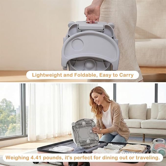 Baby Booster Seat for Dining Table with Removable Tray & Cushion, 3in1 Portable Toddler Booster Seat, 4 Height Adjustable Travel High Chair for Babies and Toddlers