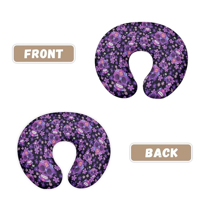 Sugar Skull Baby Nursing Pillow Cover, Flower Skulls Stretchy Nursing Pillow Covers for Mom Baby, Mexico Day of Dead Removable Nursing Pillow Cover, Purple
