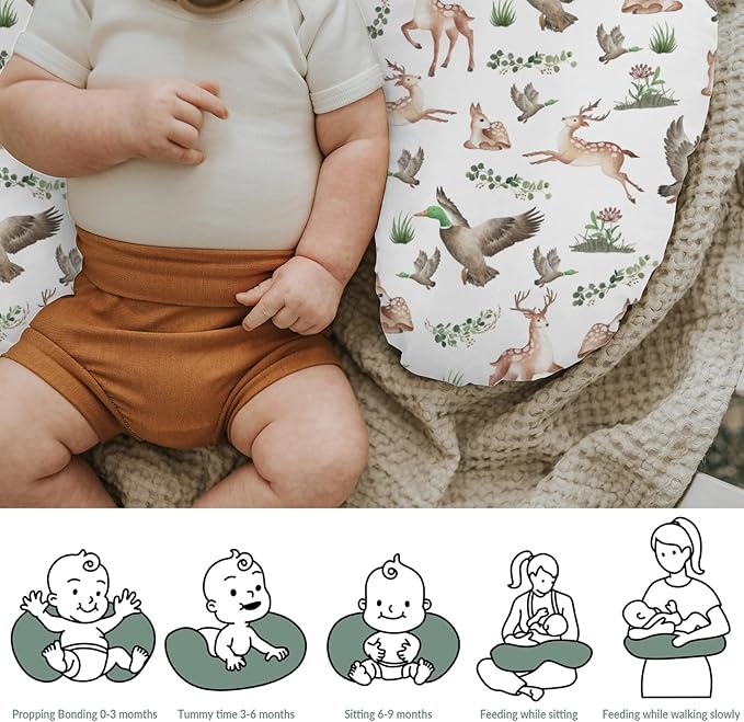 Wild Animals Hunting Baby Nursing Pillow Covers for Boy Girl Mallard Duck Deer Green Leaves Nursery Pillowcase for Breastfeeding Pillows Country Animal Hunters Soft Stretchy Slipcovers for Newborn