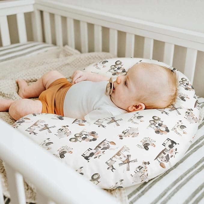 Boho Farm Animals Baby Nursing Pillow Covers for Boy Girl Lamb Cow Chicken Duck Tractor Tree Nursery Slipcovers for Breastfeeding Pillows Spring Farm Life Soft Stretchy Cover for Newborn Infant
