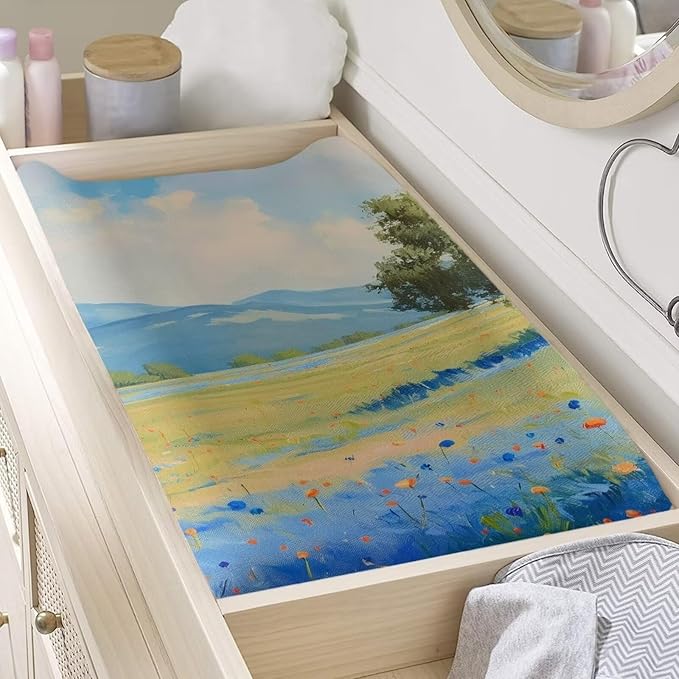 Breathable Diaper Changing Pad Cover for Baby Girls and Boys, Soft Changing Table Sheets 16 * 32 Inches, Countryside Scenery