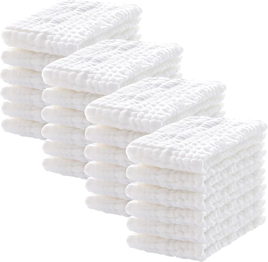 Lovely Care 24 Pack Muslin Burp Cloths 100% Cotton Muslin Cloths Large 20''x10'' Extra Soft and Absorbent Baby Burping Cloth - White