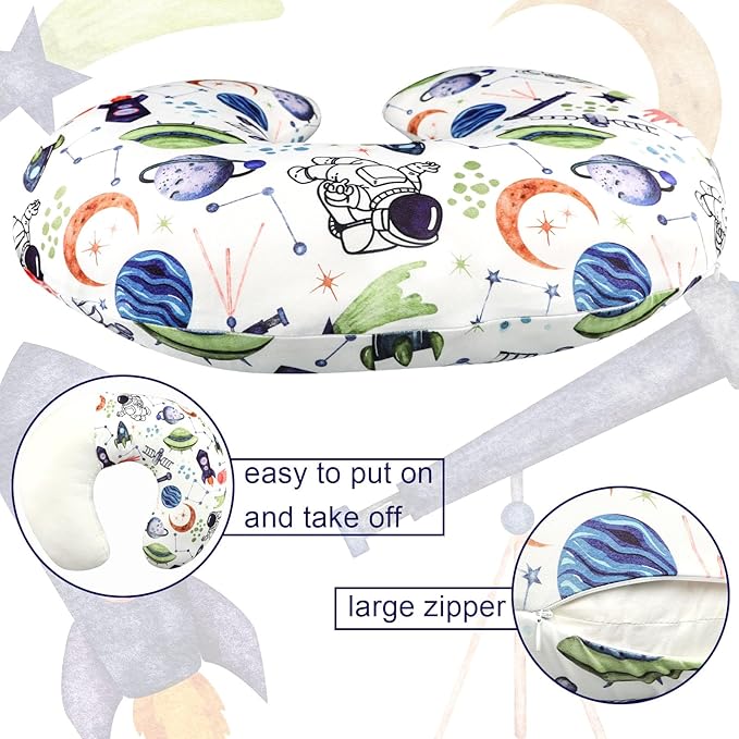 TANOFAR Nursing Pillow Cover Boy, Stretchy Breast Feeding Pillow Covers, Soft & Skin-Friendly, Removable Nursing Support Pillow Slipcover, Space Shuttle