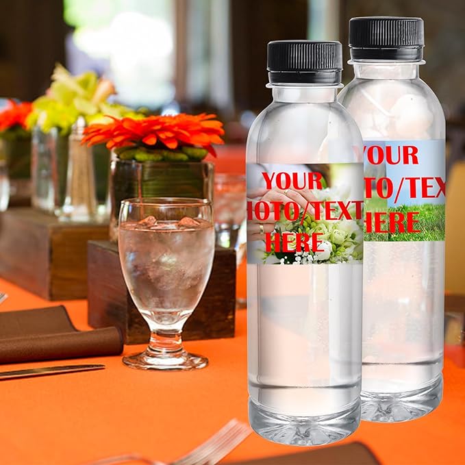 50 Pcs Personalized Water Bottle Labels With Business Logo - Custom Waterproof Printable Photo Wrappers Stickers for Tradeshow Giveaways