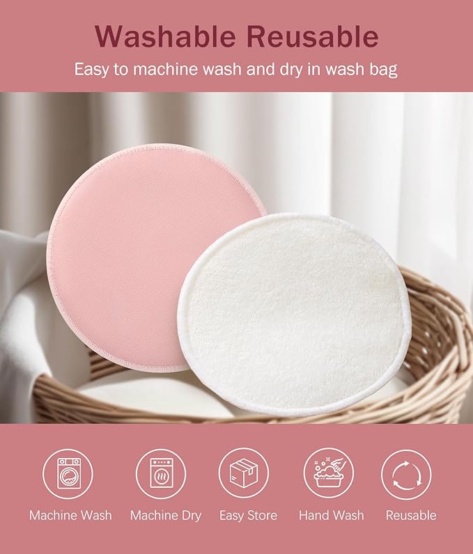 Washable Nursing Pads 6 PCS Reusable Breast Pads for Breastfeeding Soft and Super Absorbent Nipple Pads with Laundry Bag & Travel Storage Bag for Postpartum Essentials - 4.8inch