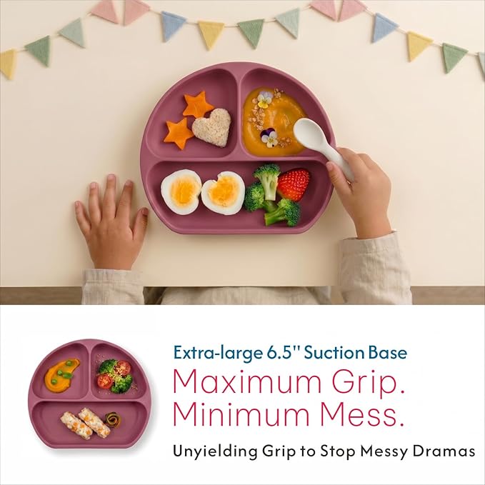 Remonda 17-Piece BPA-Free Baby Silicone Feeding Set | Extra Large Suction Plates, Toddler Bowls, Self Feeding Spoons, and More | Dishwasher Safe| Infant Led Weaning Supplies (Red）A
