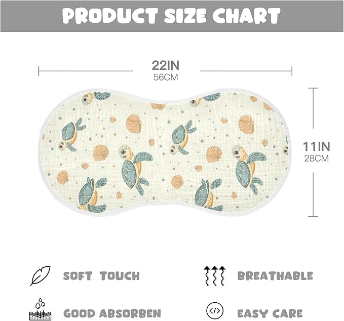 vvfelixl Cartoon Cute Sea Turtle Burp Cloths for Baby Boy Girls Baby Washcloths Burp Rags 1 Pack