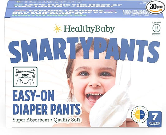 HealthyBaby Size 7 Pull Up Style Training Pants (30 Count) – Easy Pull-On & Tear-Away Design for Potty Training – Leak Protection for Active Toddlers – EWG-Verified Safe, Plant-Based