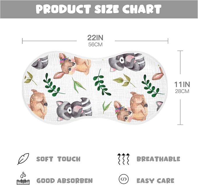 Raccoons Deer Forest Flower Leaf Muslin Burp Cloths for Baby 2 Pack 100% Cotton Baby Washcloths Bibs for Boy Girl